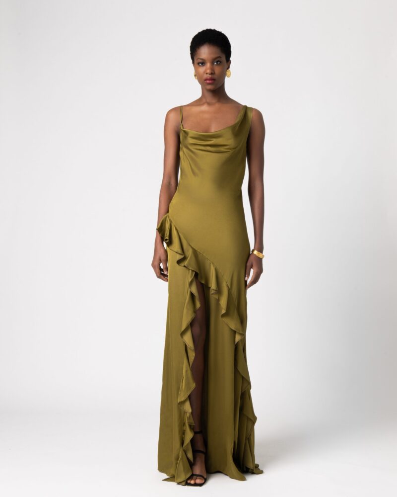 Adaline Satin Dress Olive