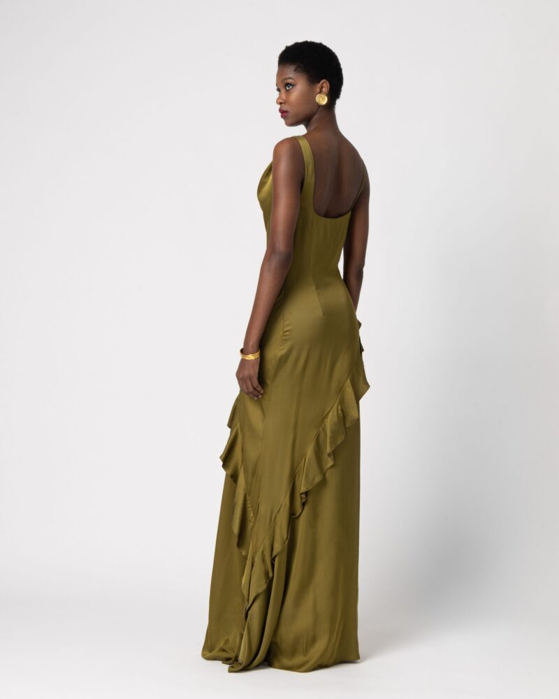 Adaline Satin Dress Olive